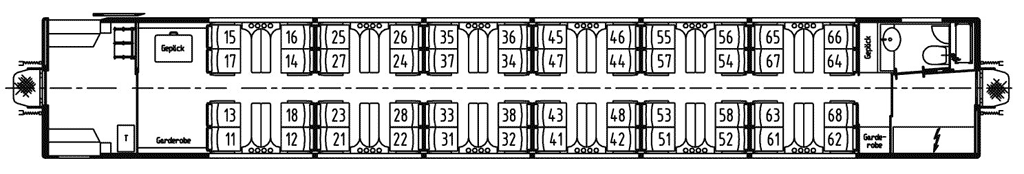 Схема вагона 2 класса поезда Glacier Express