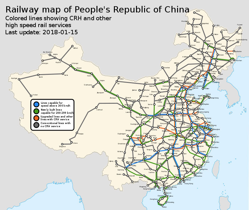 Карта железных дорог Китая
