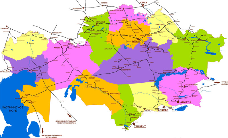 Карта железных дорог Казахстана