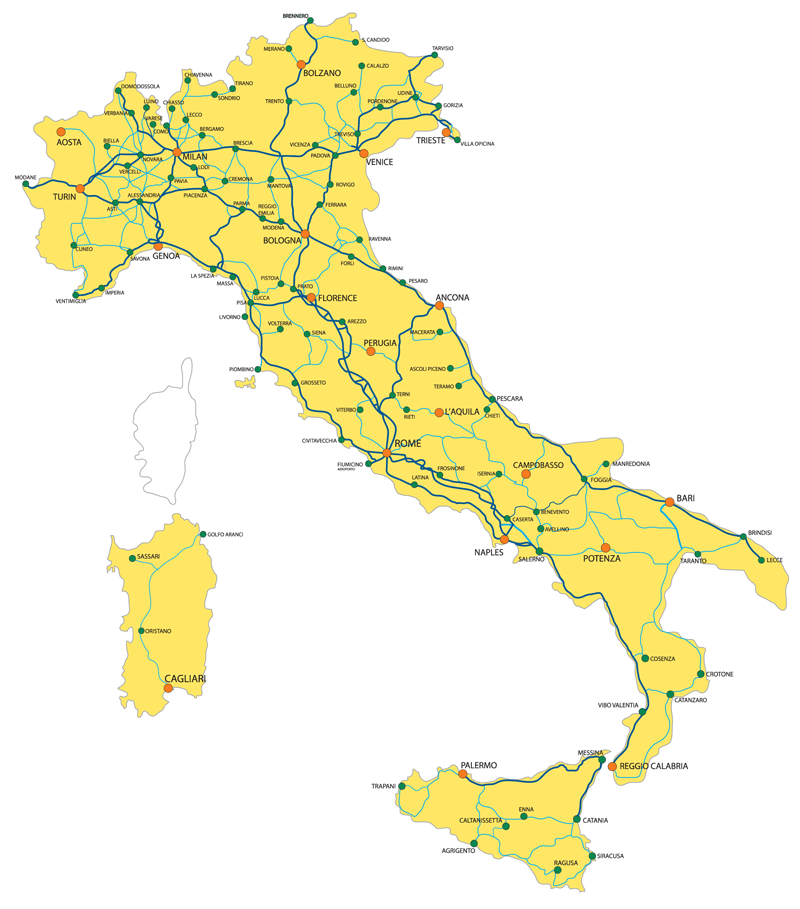 Схема железных дорог Италии